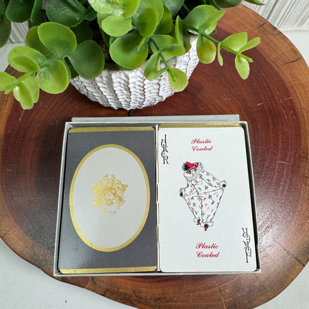Vintage US Playing Card Co Double Deck Gold Crest Gilt Edge Bridge Cards Boxed